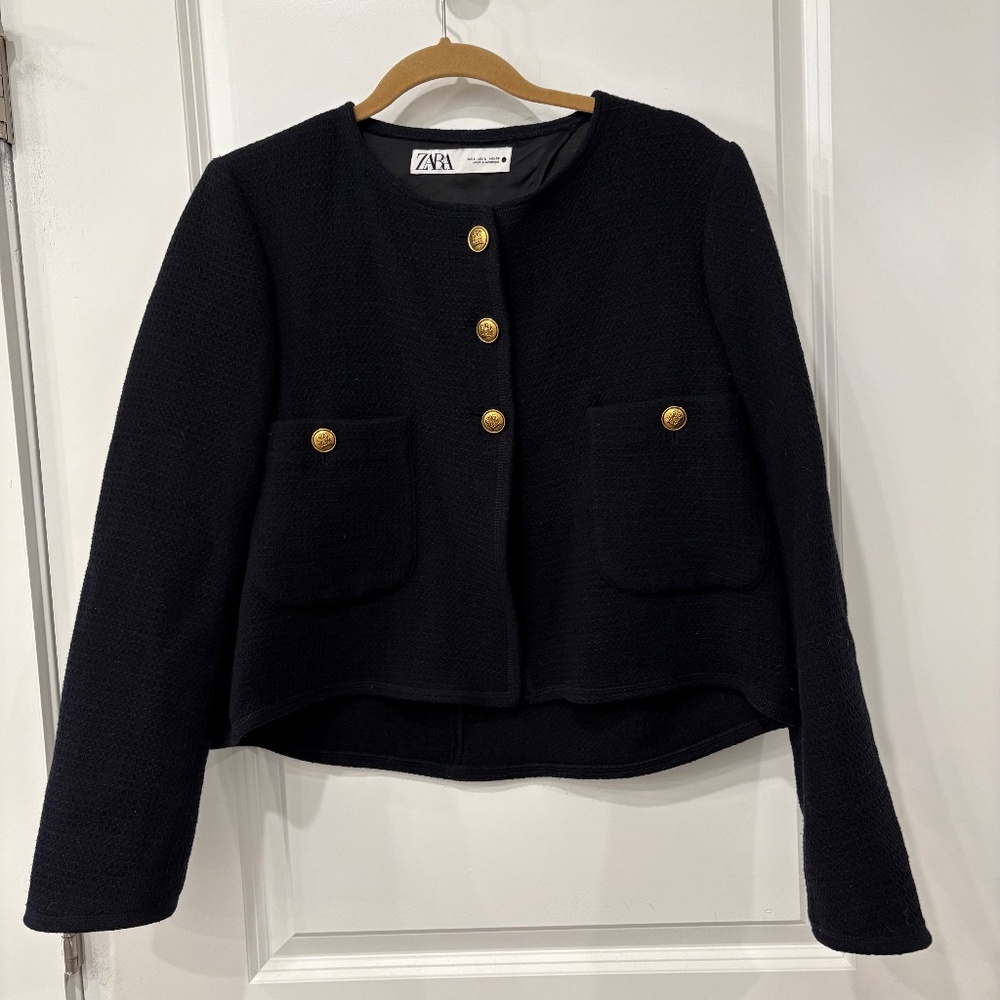 ZARA Black waffle weave "Chanel-style" jacket Size L